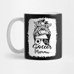 Soccer Memaw Vintage Leopard Messy Bun Bleached Mug